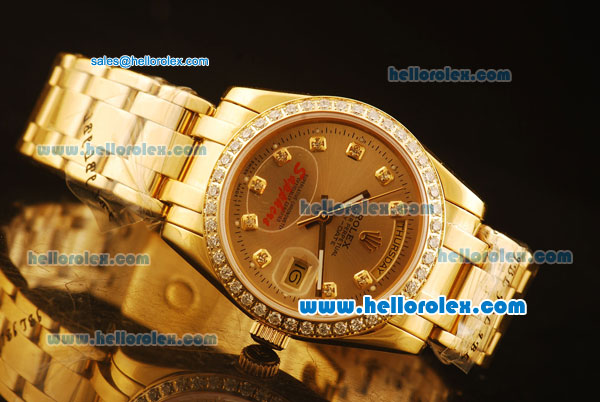 Rolex Day-Date Automatic Full Gold with Diamond Bezel-Golden Dial - Click Image to Close